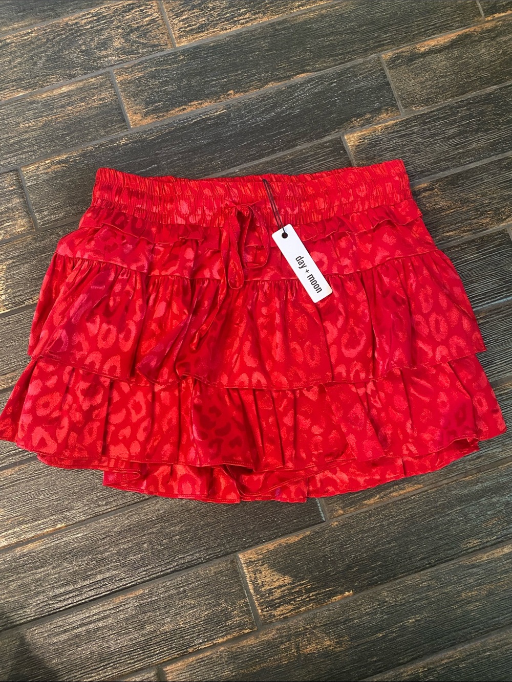 Day + Moon Red Teared Ruffled Skirt